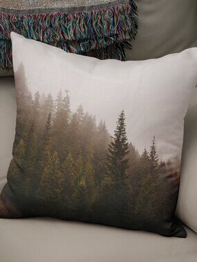 Foggy Forest Throw Pillow Cover - Fuzzy Texture - 16x16